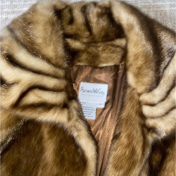 Brown Faux Pamela McCoy Collections Long Coat - Picture 2 of 6